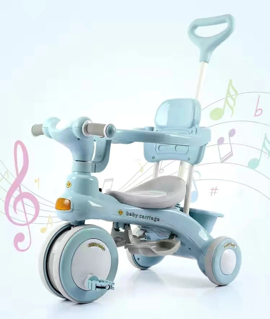 Дитячий триколісний велосипед Baby Carriage 588 блакитний з батьківською ручкою — фото 3