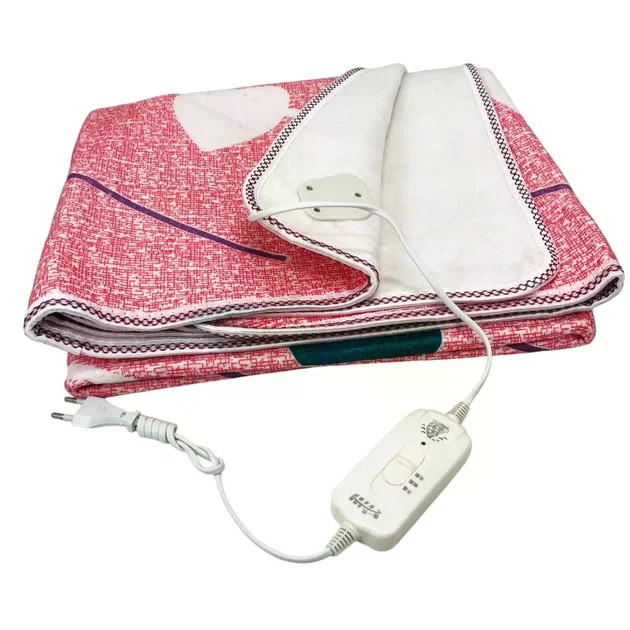 Електропростирадло Electric Blanket 7421 150×170 см з 2 режимами підігріву, рожеве із сердечками • Електричне простирадло Electric Blanket 7421 65/130 Вт з терморегулятором для ліжка