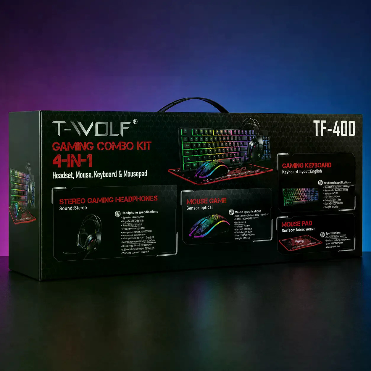 Ігровий комплект Gaming Combo 4-in-1 T-Wolf TF-400 чорний — фото 4