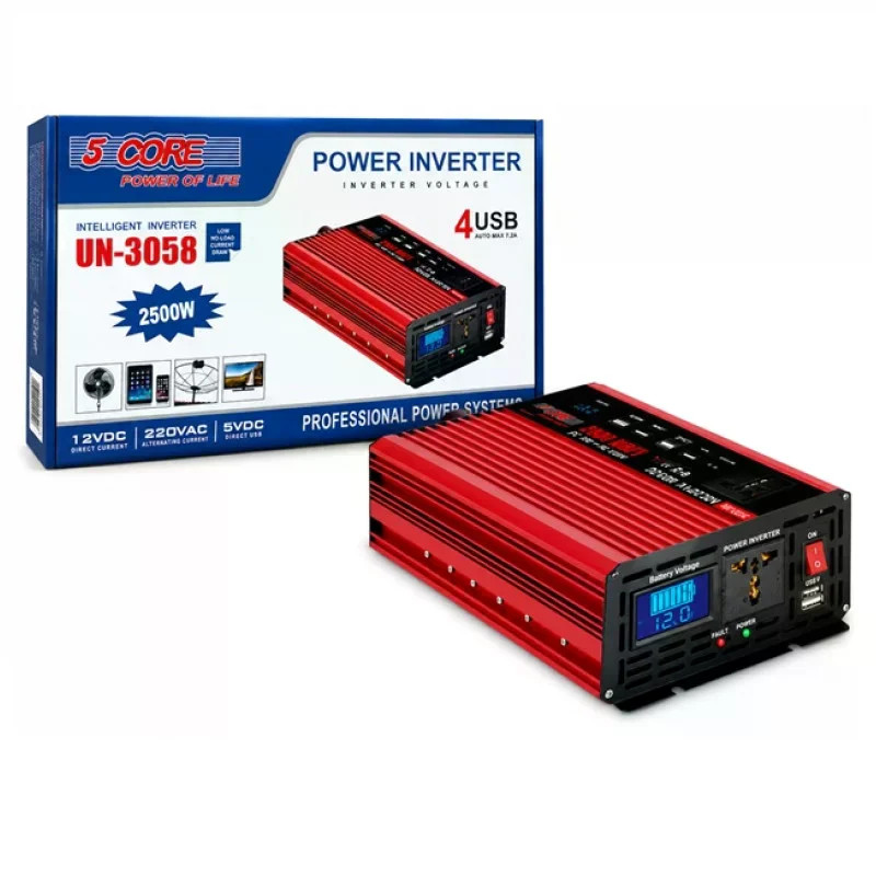 Інвертор 5 CORE UN-3058 2500W 12V • Перетворювач напруги 5 CORE UN-3058 12V-220V 1100 Вт з USB та модифікованою синусоїдою