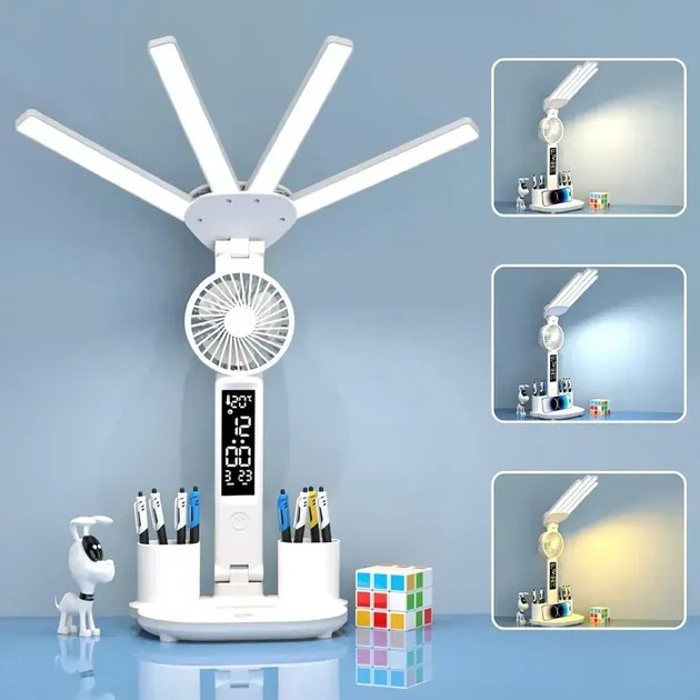 Настільна LED-лампа KRX-1011 з вентилятором і годинником — фото 3