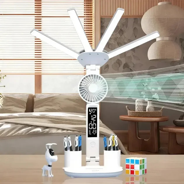 Настільна LED-лампа KRX-1011 з вентилятором і годинником — фото 4