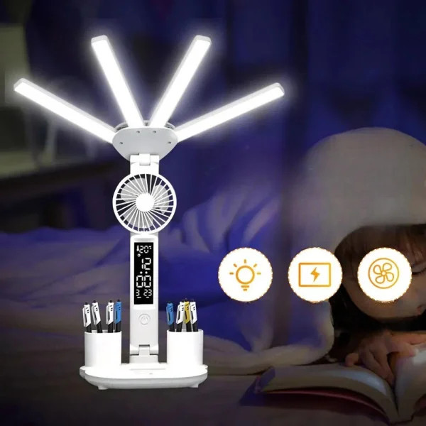 Настільна LED-лампа KRX-1011 з вентилятором і годинником — фото 5