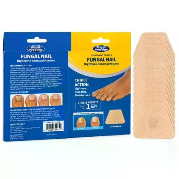 Пластирі від грибка нігтів Royal Prestige Fungal Nail 16 шт для нічного догляду • Протигрибкові пластирі Royal Prestige Fungal Nail з толнафтатом 1% для нігтів ніг