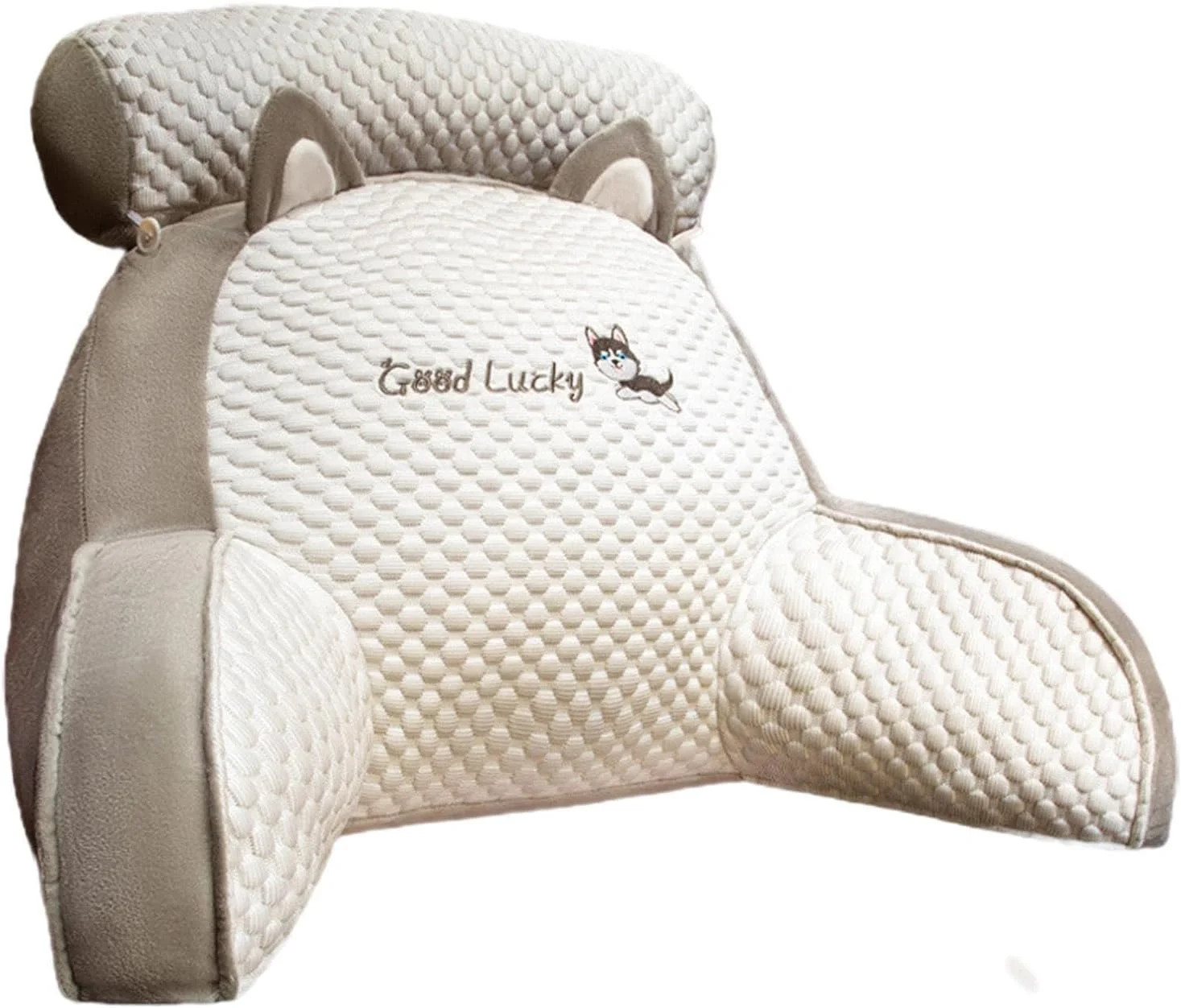 Подушка-спинка PILLOW-07 для дивана біло-сіра • М’яка ортопедична подушка PILLOW-07 для читання та підтримки спини 60×40 см біло-сіра