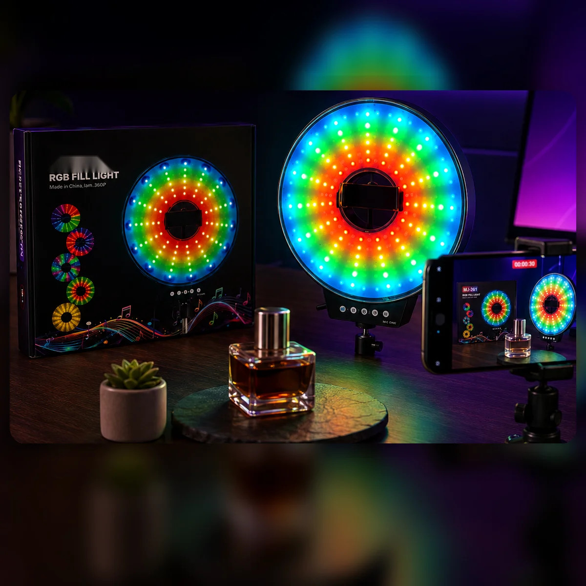 Світлодіодна LED лампа MJ-321 кільцева RGB 35 см з USB підключенням — фото 4
