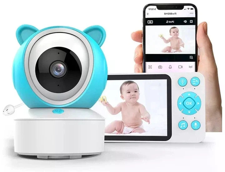 Відеоняня C8 Wi-Fi з монітором 5″ • Розумна відеоняня C8 Full HD 1080P із застосунком Tuya, нічним баченням і двостороннім зв'язком