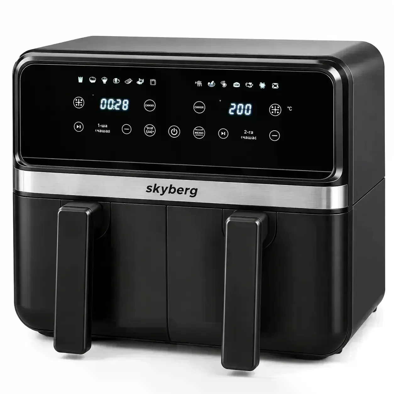 Аерофритюрниця Skyberg SB-317 10 л 4800 Вт • Двокамерний аерогриль Skyberg SB-317 26X-254 з 2 кошиками 5+5 л і сенсорним керуванням