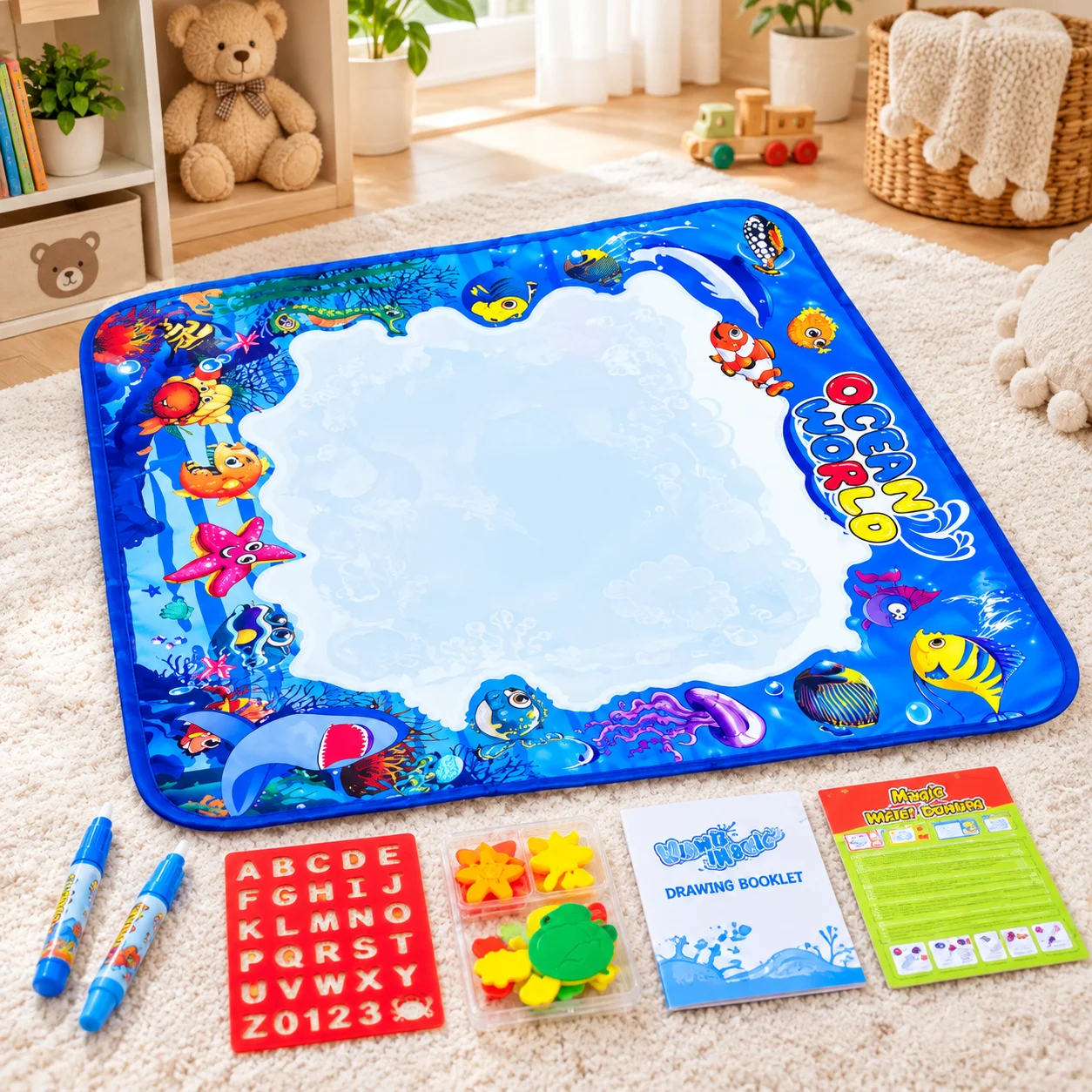 Аквакилимок Aqua Magic Mat 80×60 см • Дитячий килимок для малювання водою Aqua Magic Mat 80×60 см із водними маркерами та малюнками, що зникають