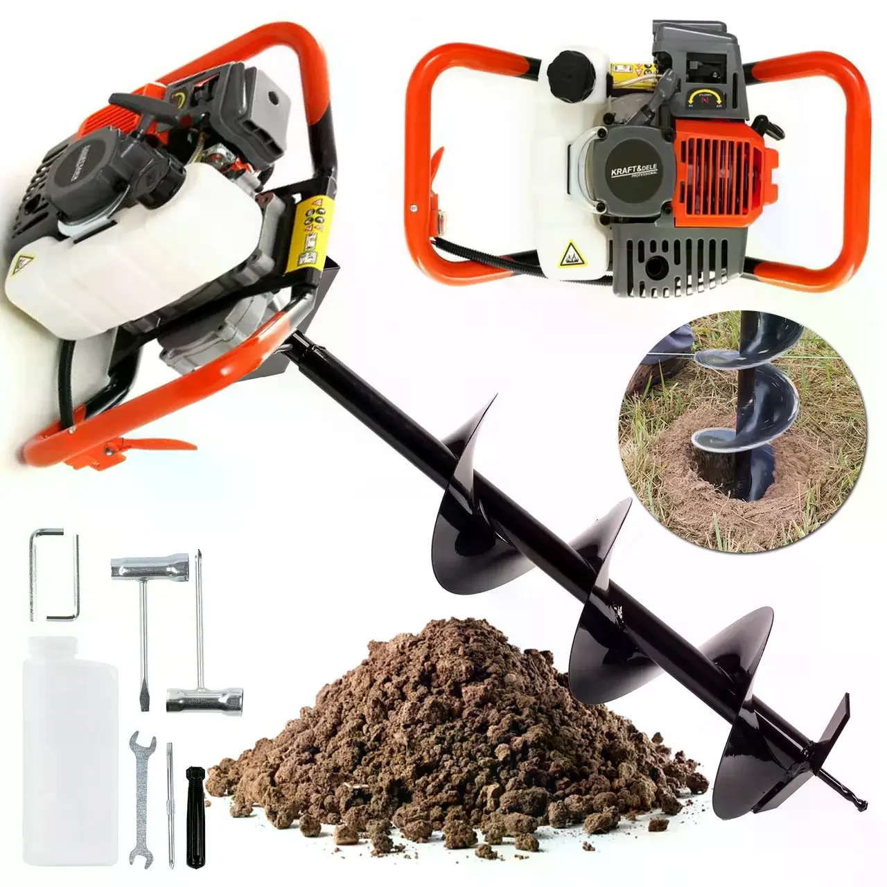 Бензиновий мотобур Earth Auger 52CC зі шнеком 150×800 мм • Земляний бензобур Earth Auger 52CC для буріння отворів під стовпи, паркани та садові опори зі шнеком 150×800 мм