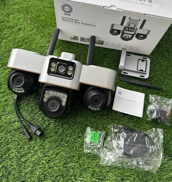 4G камера відеоспостереження Smart Net Camera V380 біла • Вулична IP-камера з 3 незалежними поворотними об’єктивами, SIM-карткою, Wi-Fi та нічним баченням