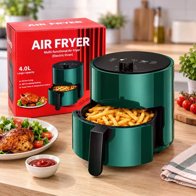 Аерофритюрниця Air Fryer-2294 4 л • Електричний аерогриль Air Fryer-2294 потужністю 1000 Вт із таймером на 30 хвилин та антипригарним кошиком для приготування без фритюру