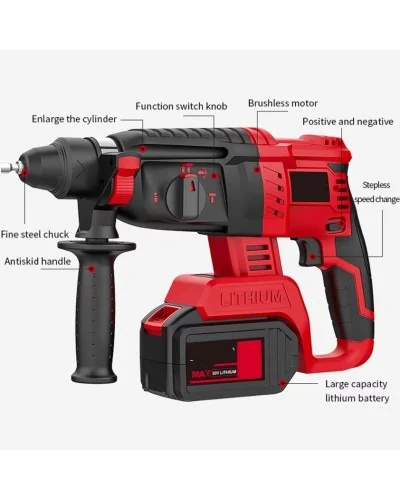 Акумуляторний набір електроінструмента MA754 4 в 1 24V з 2 АКБ 1300 mAh RED • Універсальний комплект MA754 шуруповерт, гайковерт, перфоратор і кутова шліфмашина для дому, гаража та ремонту