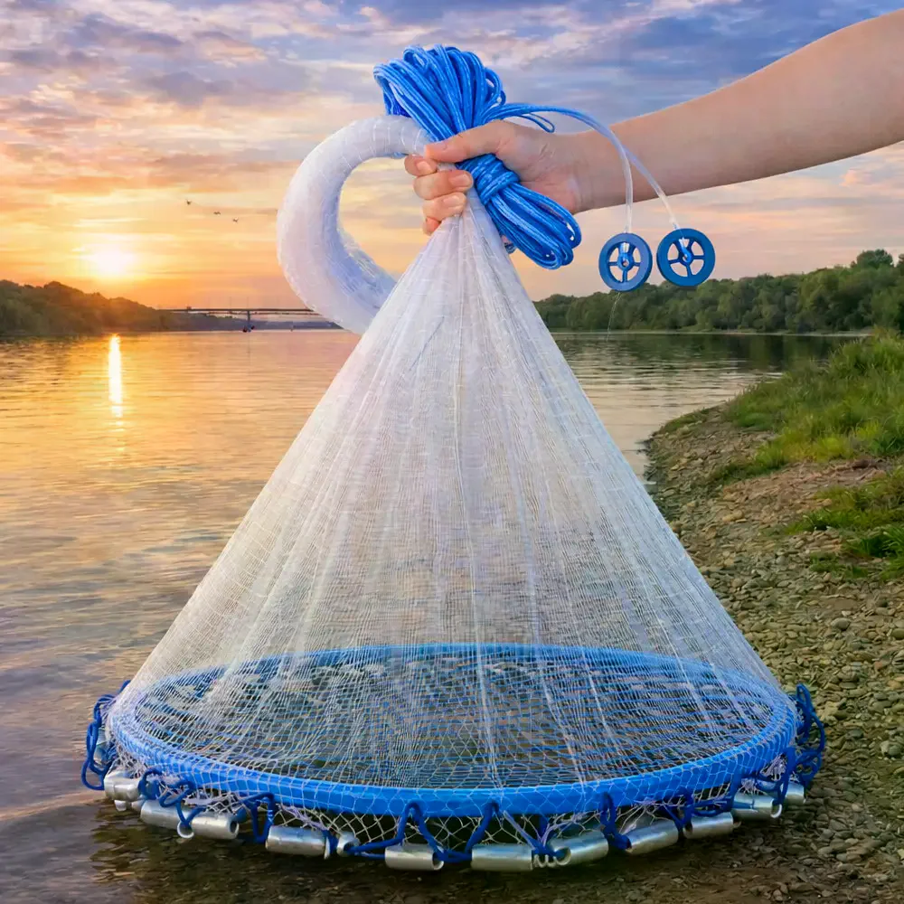 Американська кастингова сітка 2,10 м з кільцем • Парашутна сітка для риболовлі