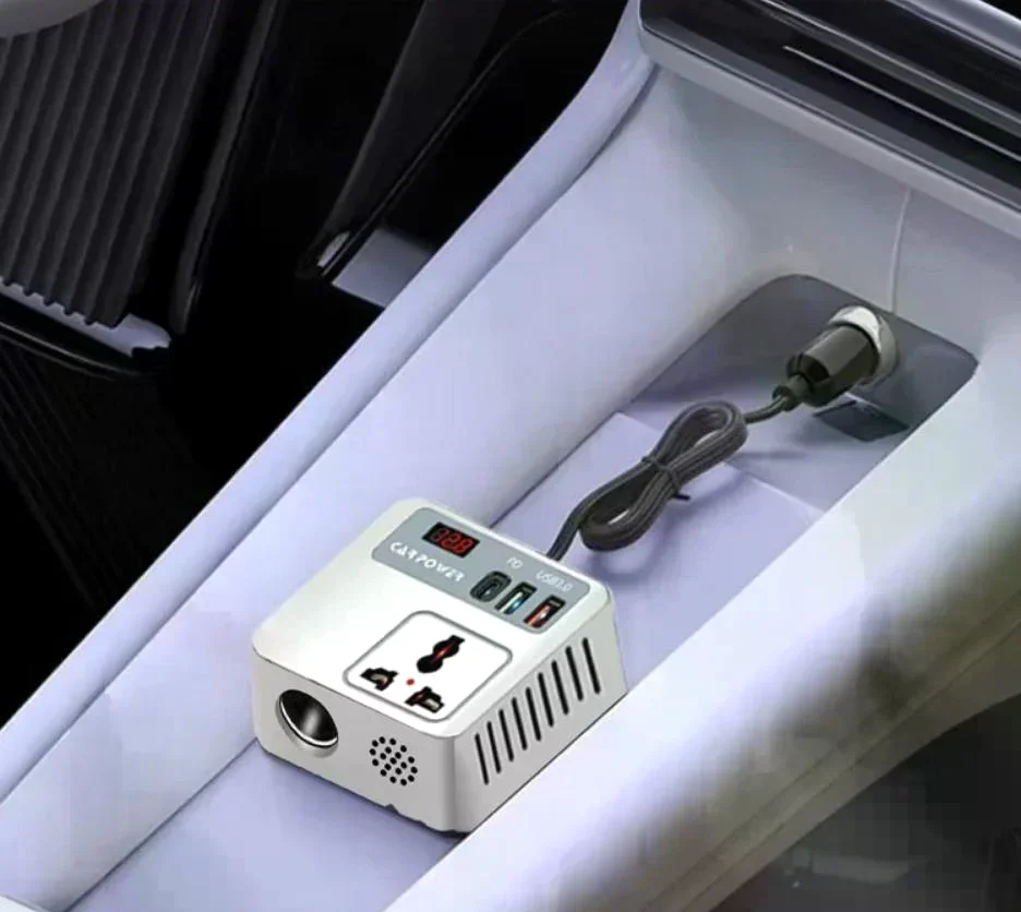Автомобільний інвертор Car Power 150W 12V–220V • Перетворювач напруги від прикурювача 12V у 220V з 2 USB, Type-C PD та дисплеєм