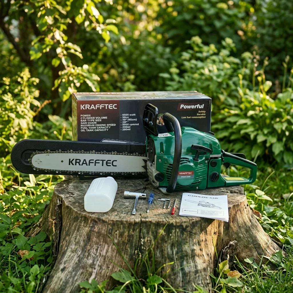 Бензопила KRAFFTEC 6500 Вт 45 см • Бензинова ланцюгова пилка KRAFFTEC 58 см³ 9500 об/хв із шиною 45 см для дров і саду