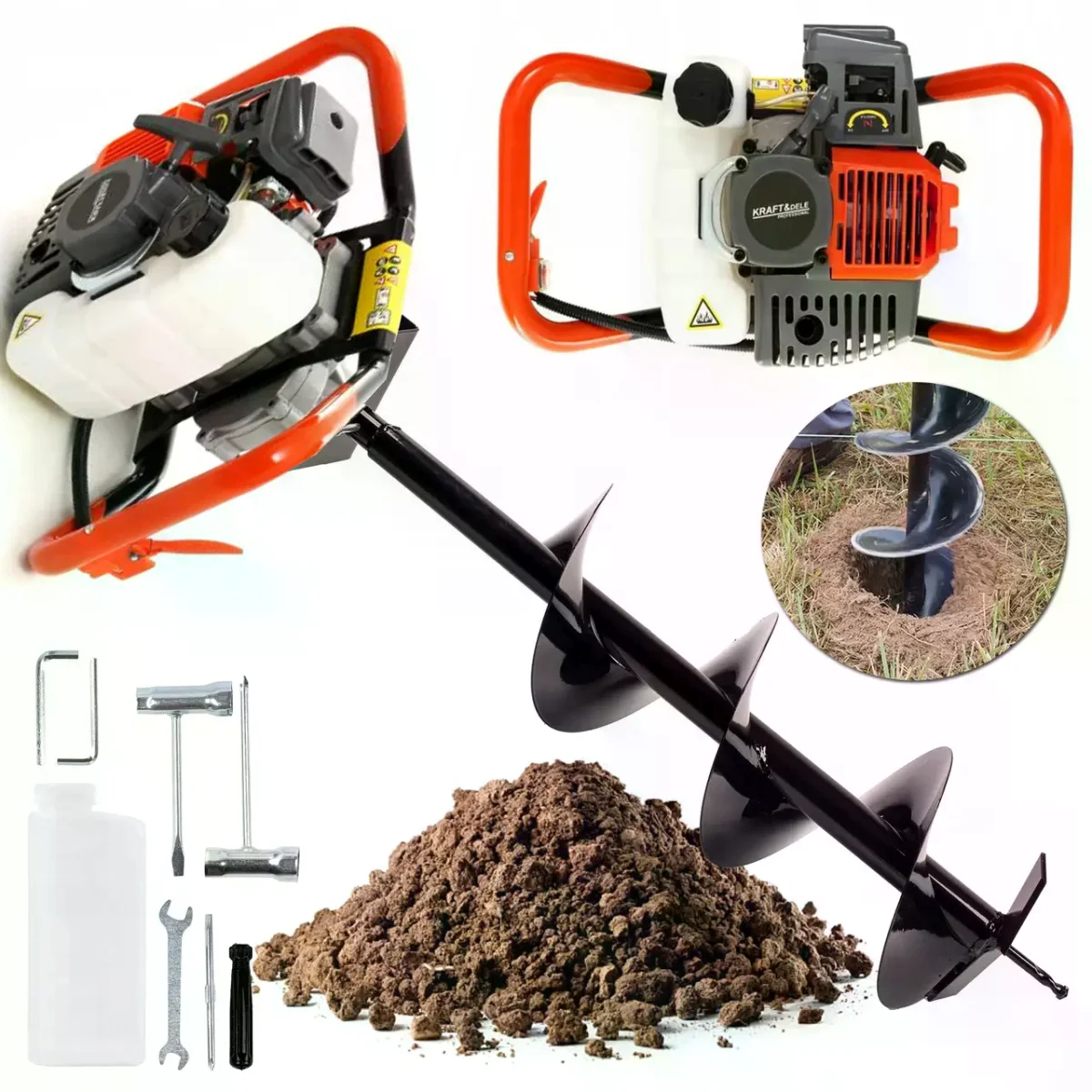 Бензиновий мотобур Earth Auger 52CC зі шнеком 150×800 мм • Земляний бензобур Earth Auger 52CC для буріння отворів під стовпи, паркани та садові опори зі шнеком 150×800 мм