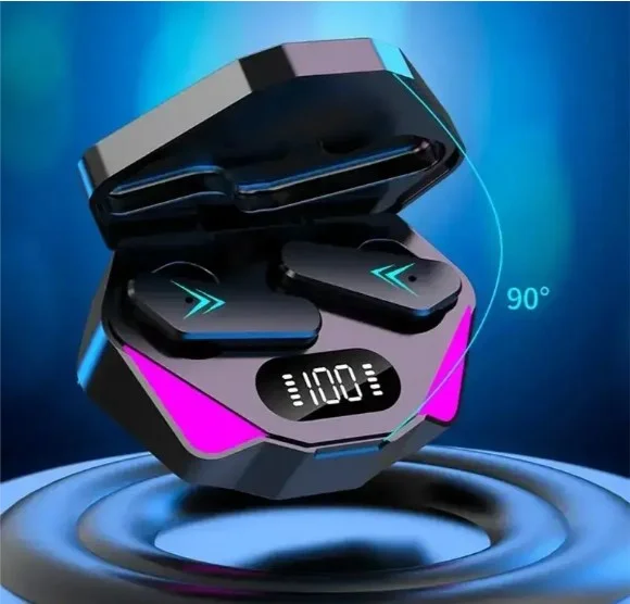 Бездротові навушники X15 з Bluetooth та RGB підсвічуванням у зарядному кейсі · Гарнітура з мікрофоном та шумозаглушенням