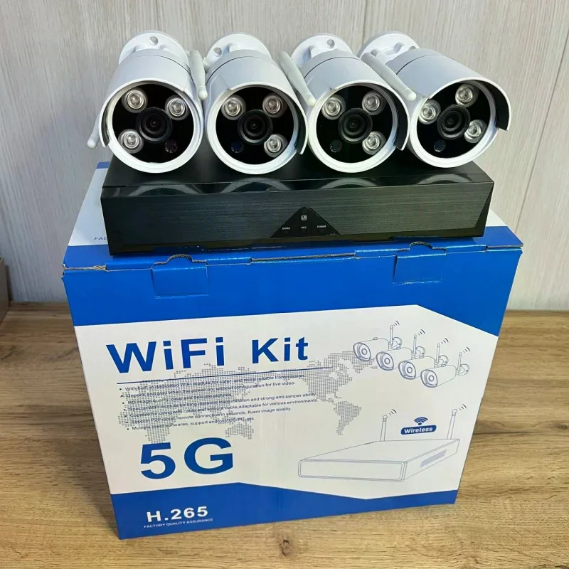Бездротовий комплект відеоспостереження DVR KIT CAD Full HD UKC 8004/6673 WiFi 5G білий • Набір на 4 камери з реєстратором для дому, офісу, складу та ділянки