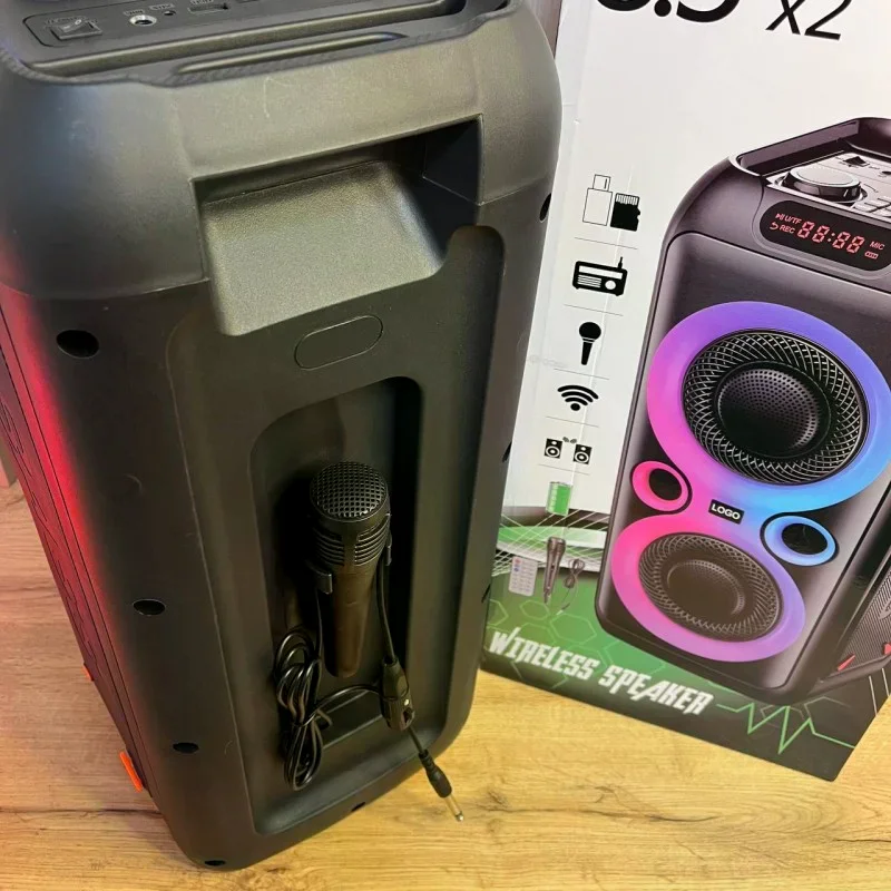 Bluetooth колонка TTD-2809 20 Вт • Портативна бездротова акустична система TTD-2809 з двома динаміками 8 дюймів, караоке, LED-підсвіткою, USB, FM-радіо та TWS