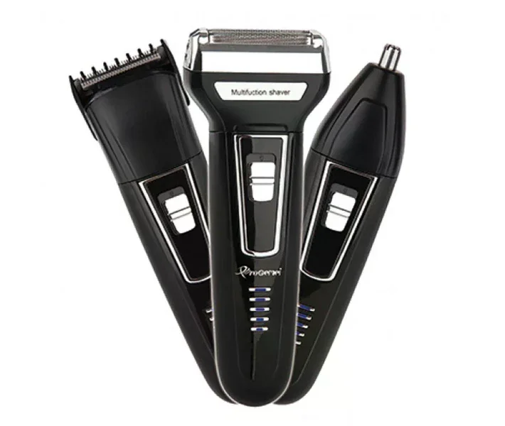 Чоловічий тример-бритва 3 в 1 GEMEI GM-573 для бороди, вусів, носа і вух • Акумуляторна електробритва з насадками для окантування та догляду
