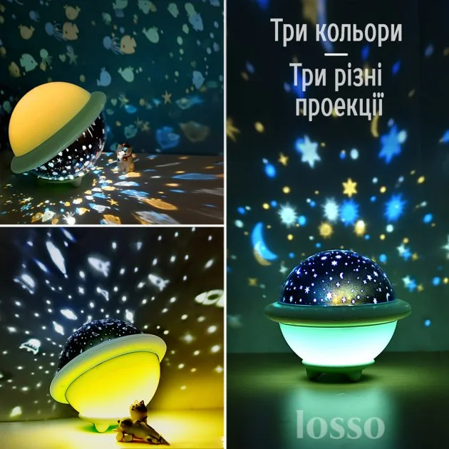 Детский ночник - проектор Светильник ‘Летающая тарелка’ НЛО с проекцией космоса, звездного неба Losso UFO