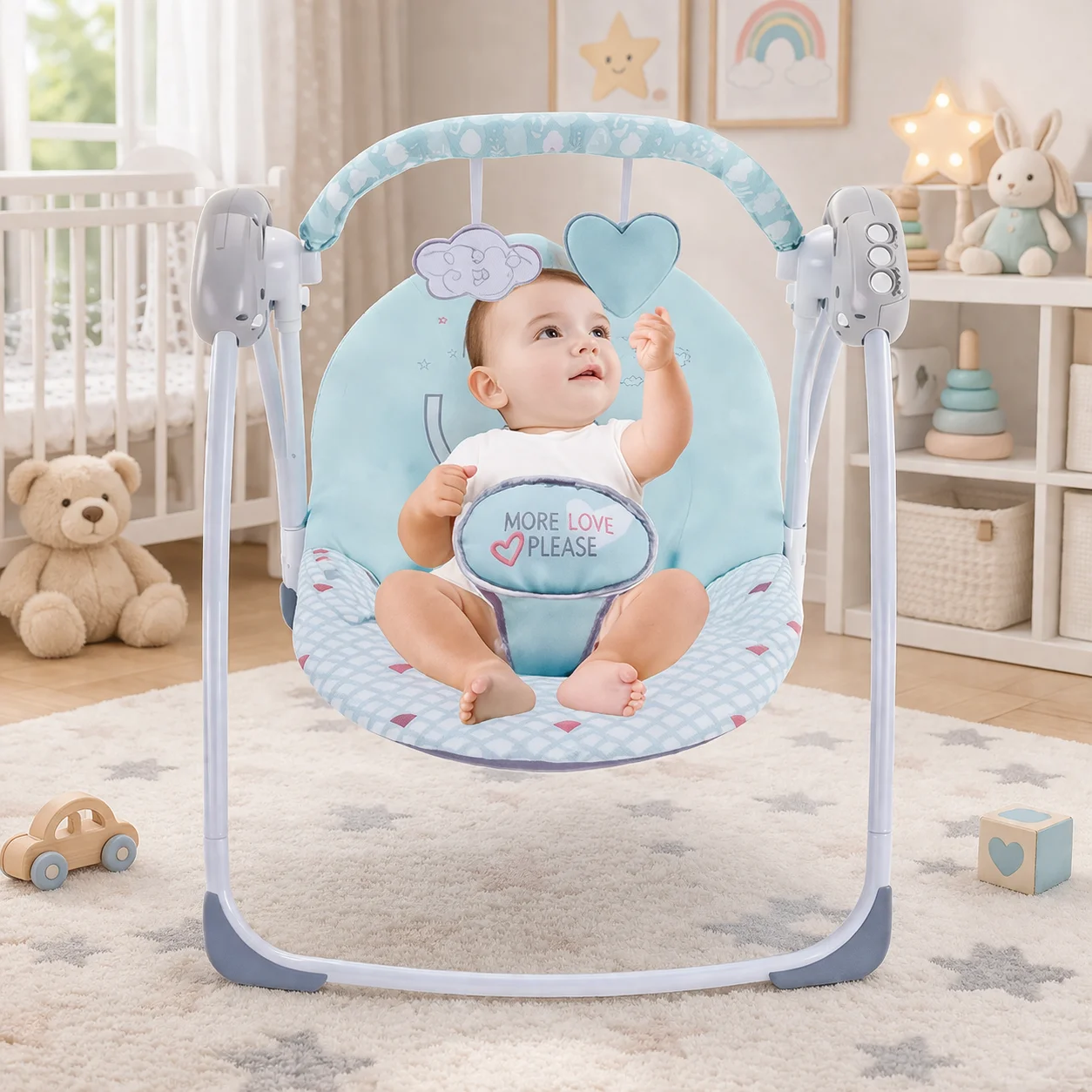 Дитяча електронна гойдалка для новонароджених X-644 зелена • Заколисуючий центр для малюка з автоматичним гойданням, мелодіями та м’яким сидінням