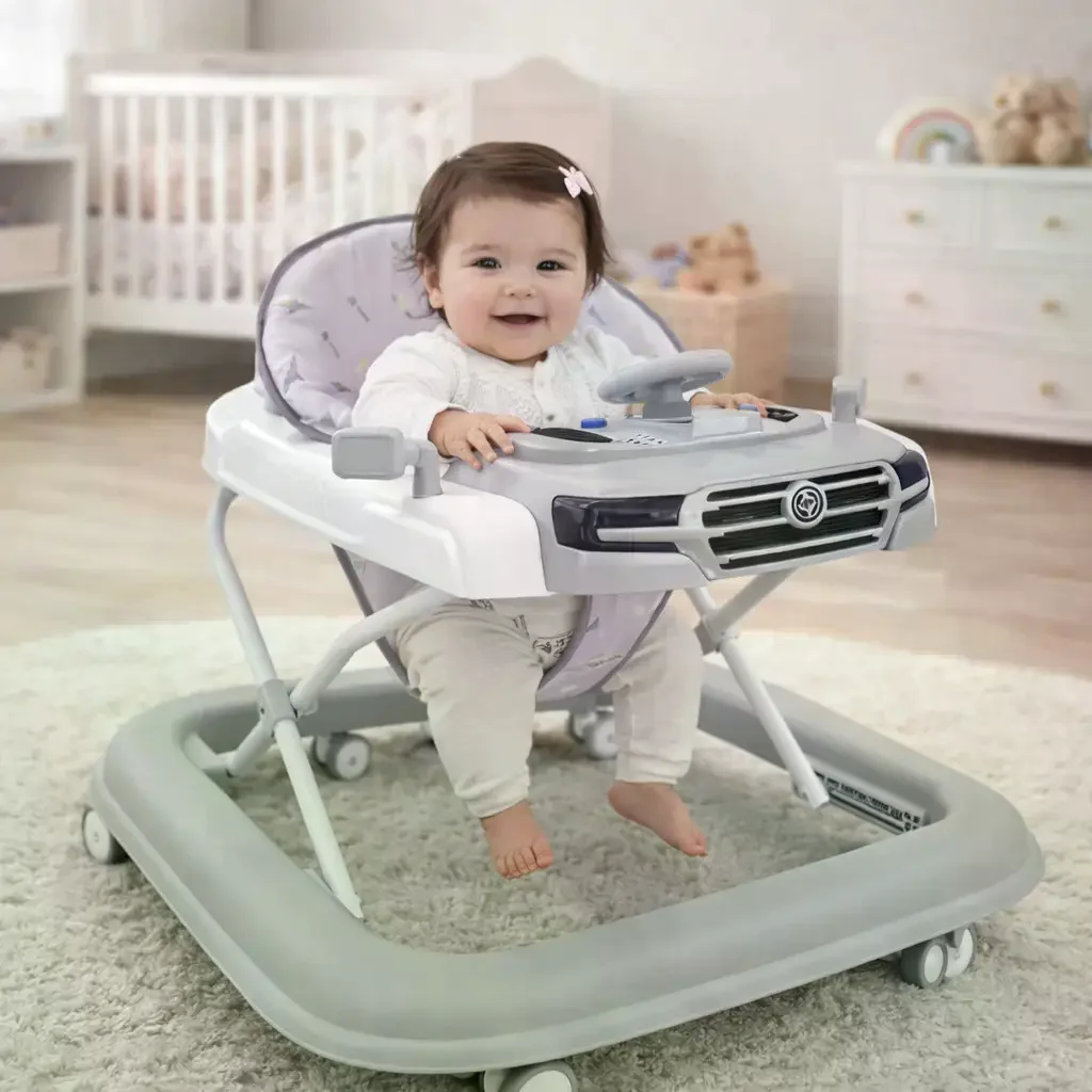 Дитячі ходунки-машинка сірі X-620 • Складні ходунки для малюків з ігровою панеллю, регулюванням висоти та поворотними колесами