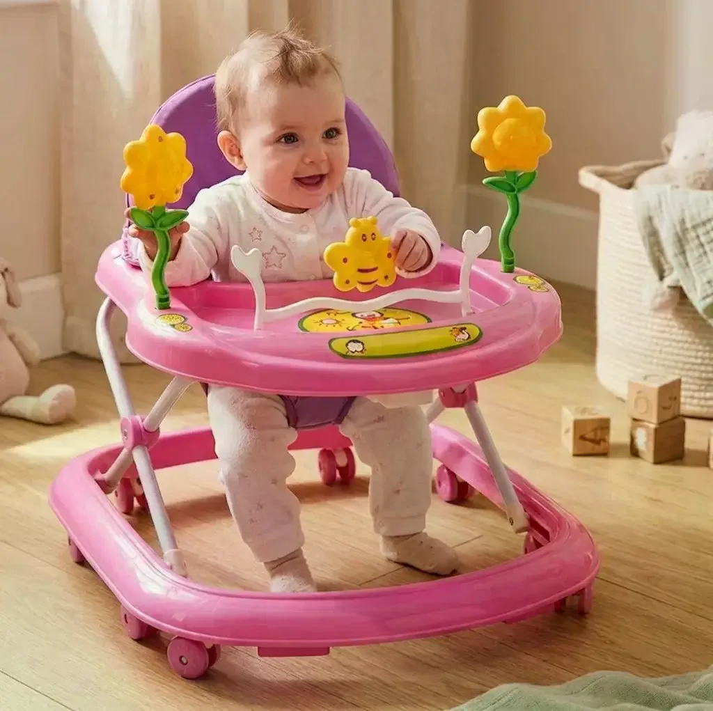 Дитячі ходунки рожеві з бджілкою X-621 • Ходунки для малюків з ігровою панеллю, звуковими ефектами та регулюванням висоти