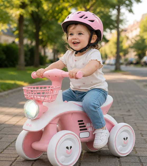 Дитячий 4-колісний біговел X-625 рожевий зі світловими та звуковими ефектами • Біговел-каталка для малюків зі стійкою конструкцією, широкими колесами та захистом від перекидання