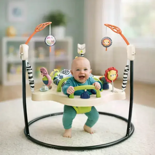 Дитячий джампер-ігровий центр 88616-2 бежевий X-649 • Музичний стрибун для малюків зі світловими та звуковими ефектами, м’яким сидінням і ігровою панеллю