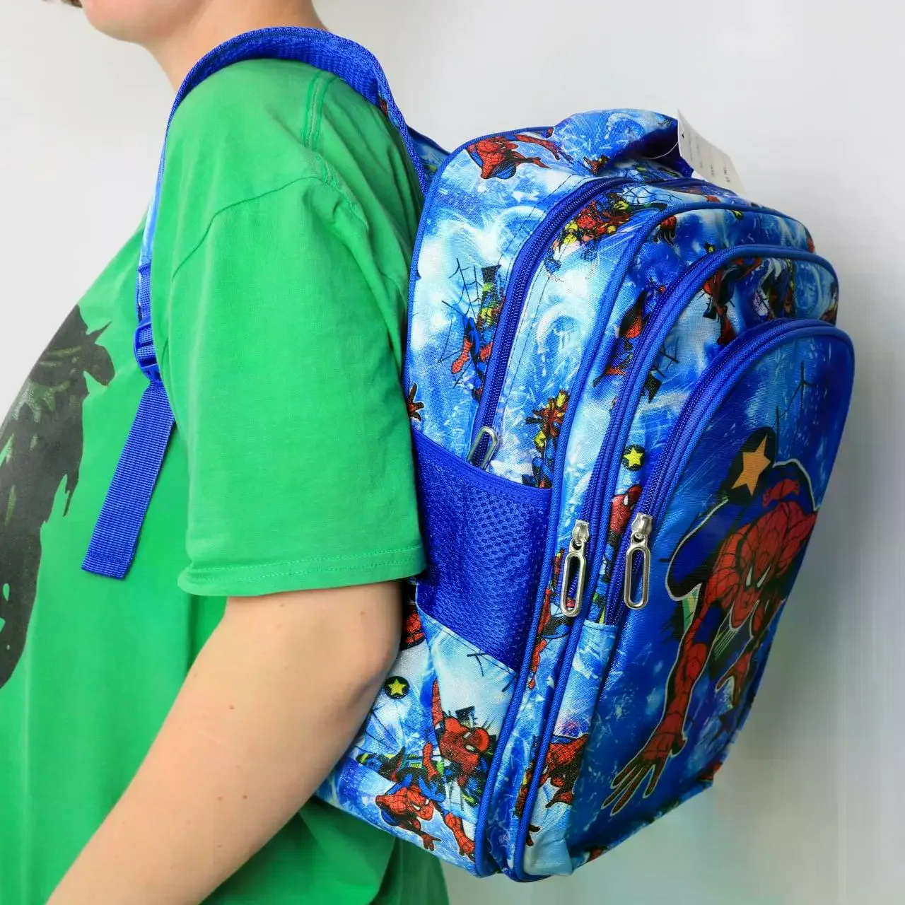 Дитячий шкільний рюкзак 3 в 1 Людина-павук синій 43×20×31 см • Портфель для хлопчика з пеналом і сумкою