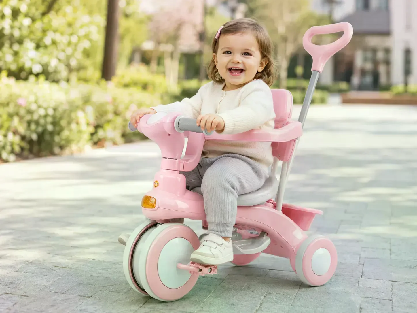 Дитячий триколісний велосипед Baby Carriage 588 рожевий з батьківською ручкою • Велосипед-коляска Baby Carriage 588 для малюків з кошиком і козирком
