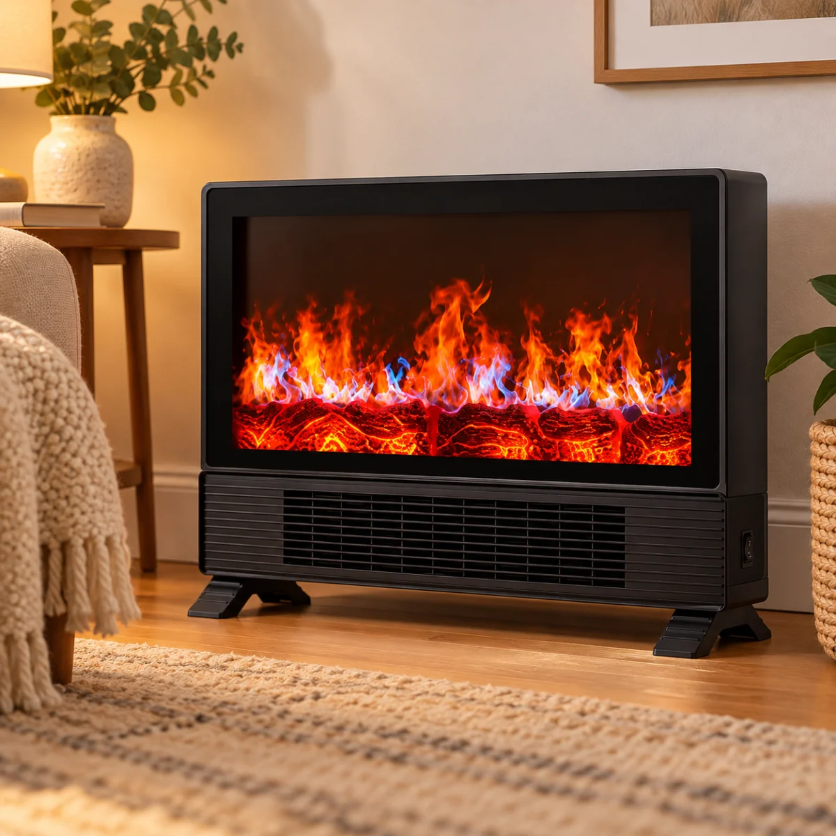 Електрокамін Flame Heater для дому • Портативний обігрівач Flame Heater з ефектом полум'я, PTC-нагріванням і пультом