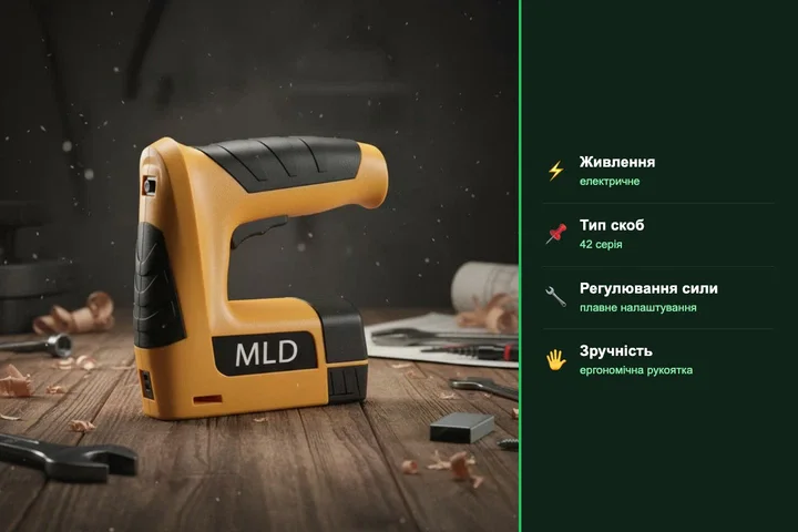 Електростеплер акумуляторний MLD AT-ST42 для скоб і цвяхів • Степлер будівельний електричний USB для меблів, оббивки, ремонту та монтажних робіт