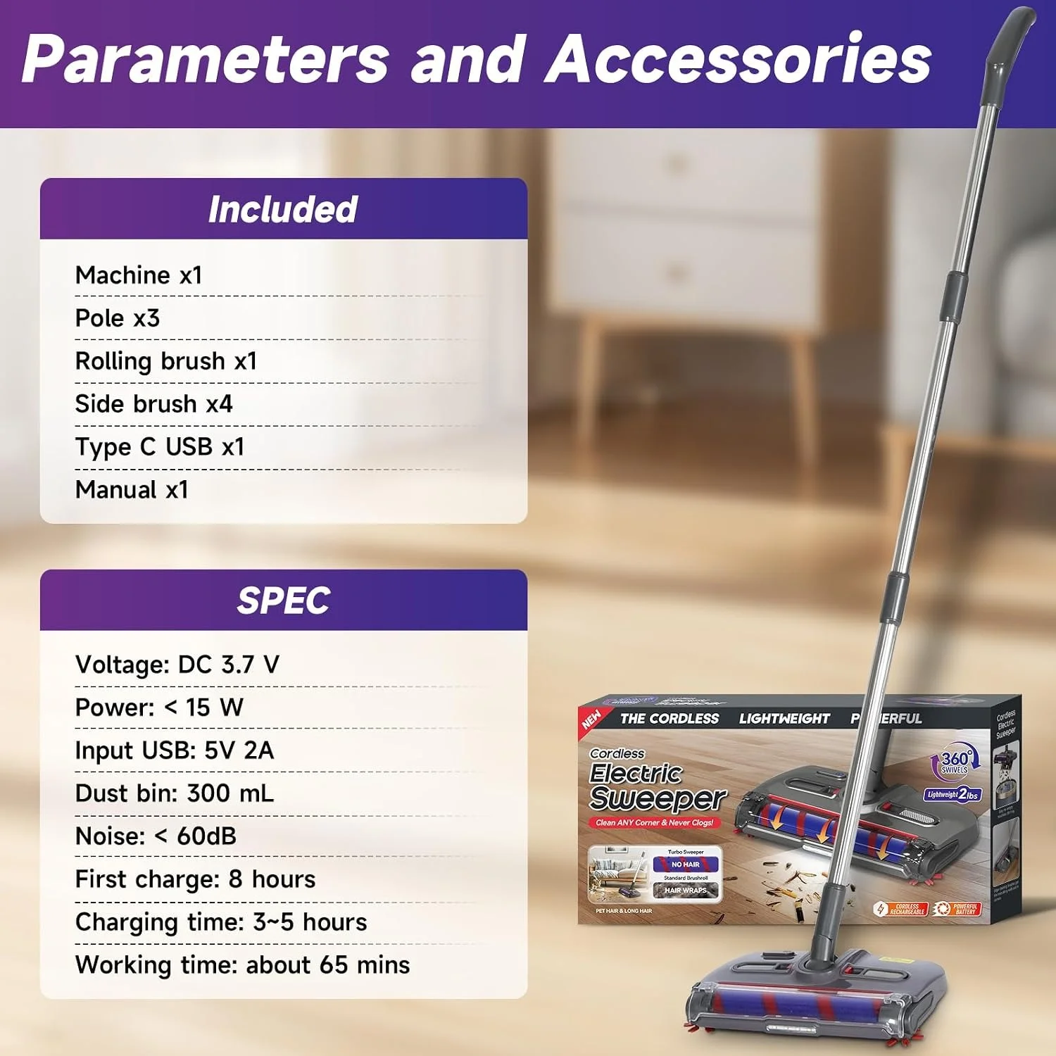 Електровіник Cordless Hand Sweeper 360 • Акумуляторний електровіник Cordless Hand Sweeper 360 15 Вт з LED-підсвічуванням і контейнером 300 мл