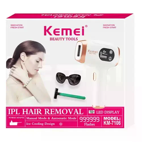 Фотоепілятор Kemei KM-7106 білий • Домашній IPL-епілятор для видалення волосся на обличчі, ногах, руках, тілі, пахвах і зоні бікіні