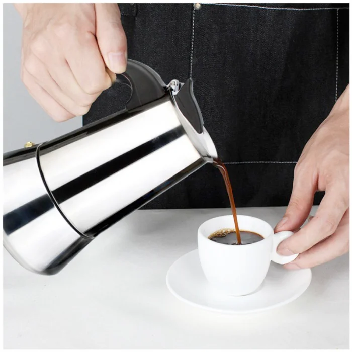 Гейзерна кавоварка UNIQUE UN-1901 180 мл на 4 чашки з нержавіючої сталі • Кавоварка гейзер для меленої кави з бакелітовою ручкою