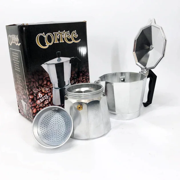 Гейзерна кавоварка UNIQUE UN-1912 на 6 чашок 270 мл ∙ Гейзер для меленої кави з алюмінію з бакелітовою ручкою для дому та кухні