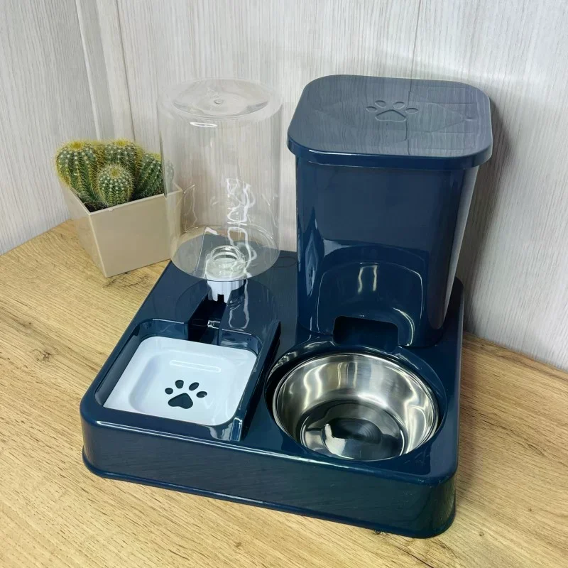 Годівниця з поїлкою Pet Automatic 2 в 1 синя • Автоматична гравітаційна годівниця Pet Automatic для котів і собак із резервуарами для сухого корму та води без електрики