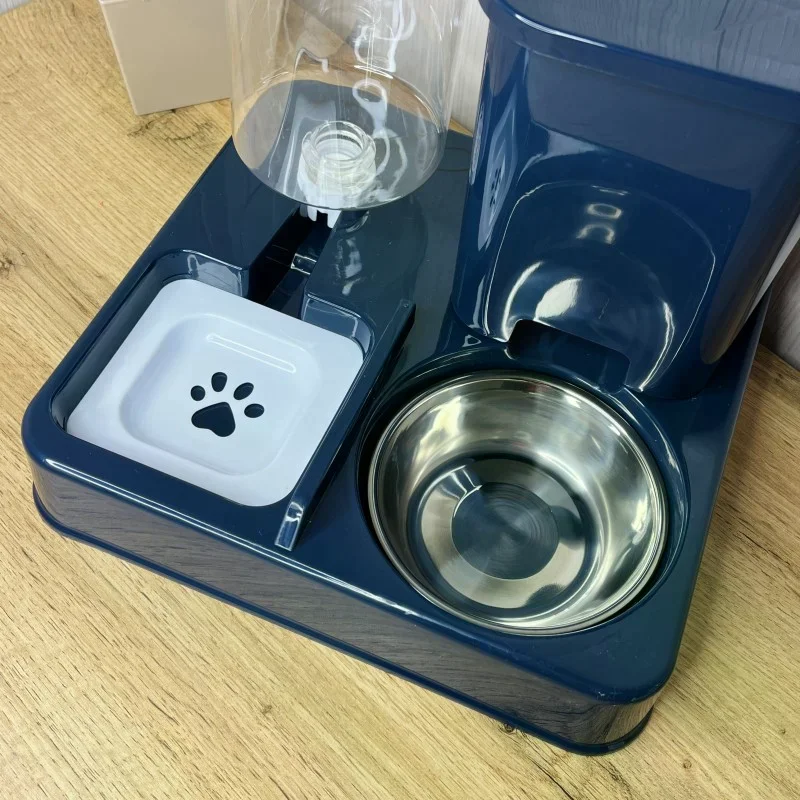 Годівниця з поїлкою Pet Automatic 2 в 1 синя • Автоматична гравітаційна годівниця Pet Automatic для котів і собак із резервуарами для сухого корму та води без електрики