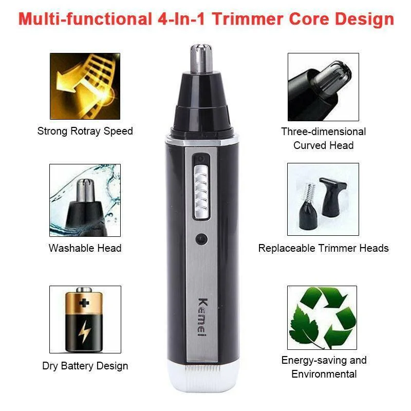 Гигиенический триммер Kemei KM-6630 аккумуляторный для стрижки волос, носа, ушей, висков и шеи 4 в 1