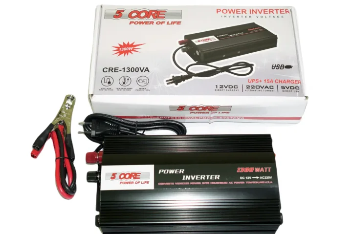 Інвертор 5 CORE 1300W 12V UPS+CHARGE • Перетворювач напруги 5 CORE 1300W 12V-220V із зарядкою акумулятора та захистом