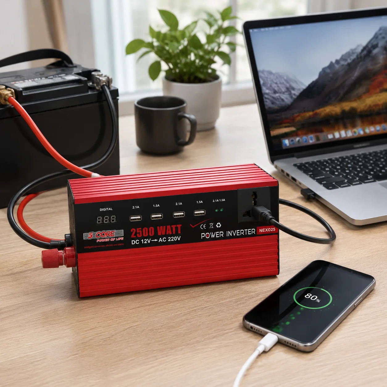 Інвертор 5 CORE UN-3058 2500W 12V • Перетворювач напруги 5 CORE UN-3058 12V-220V 1100 Вт з USB та модифікованою синусоїдою