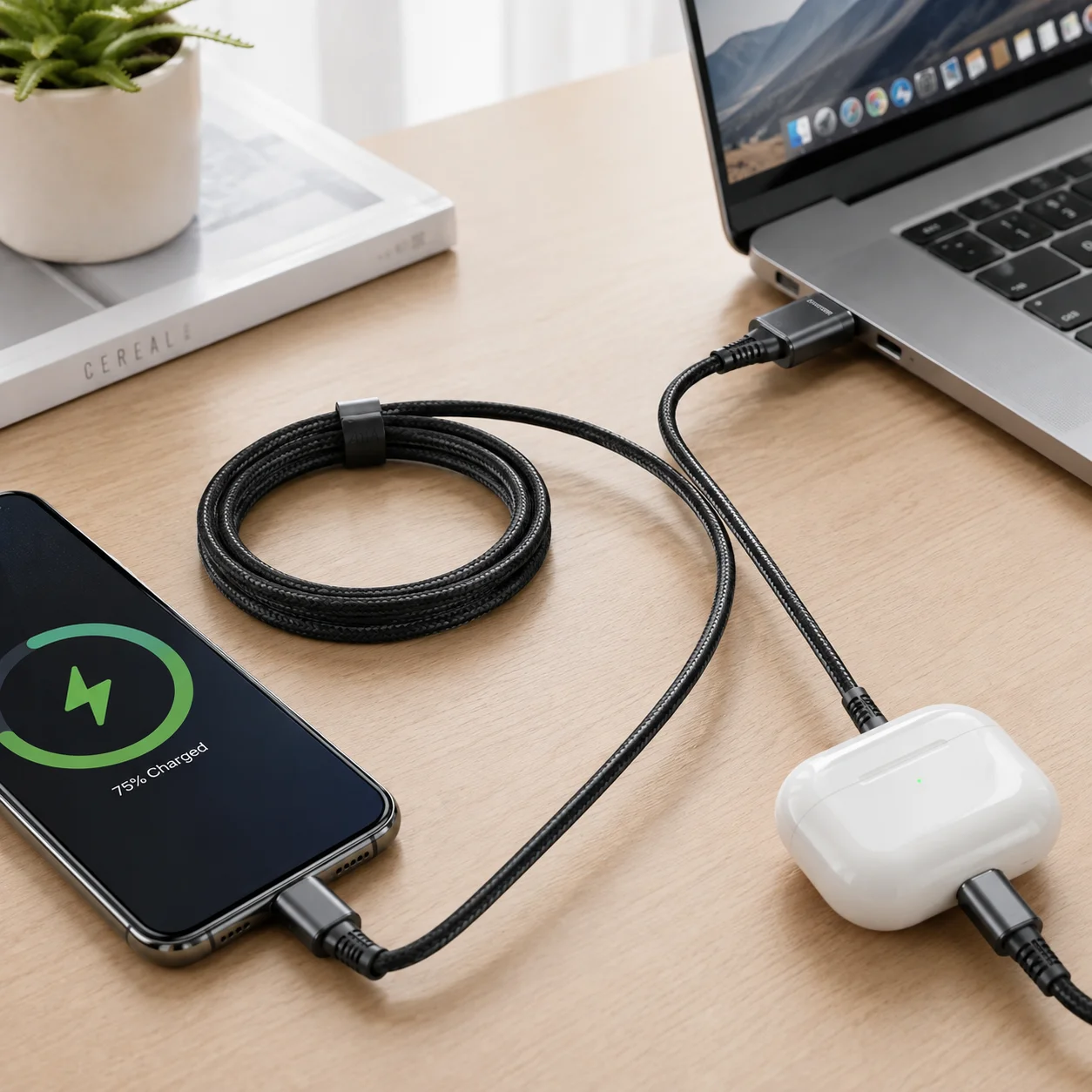 Кабель USB — Lightning 26X-197 1 м • Посилений зарядний кабель 26X-197 USB — Lightning для швидкого заряджання та передавання даних