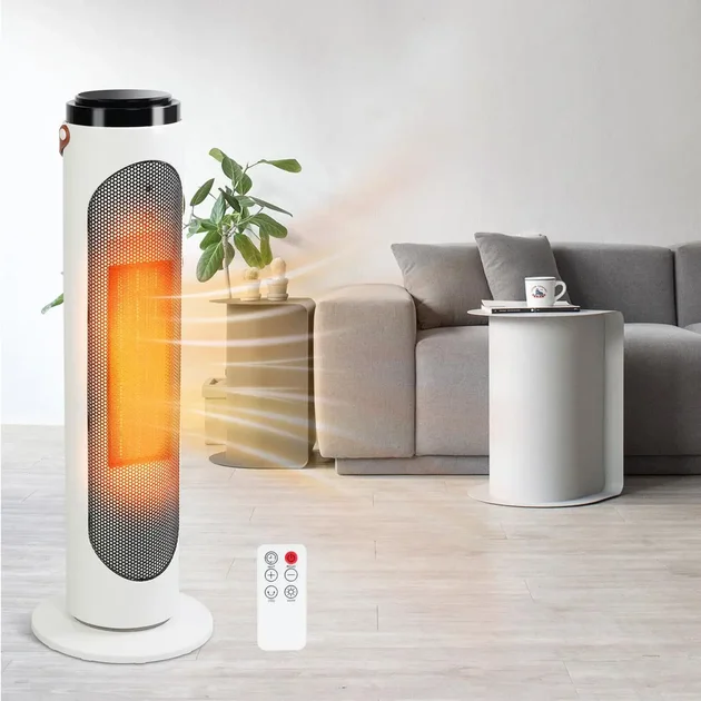 Керамічний обігрівач Tower Heat 2000 Вт білий • Підлоговий тепловентилятор Tower Heat 2000 Вт із пультом, таймером та захистом від перегрівання