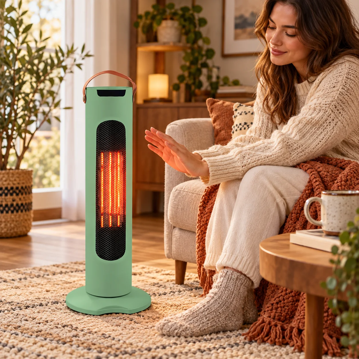 Керамічний обігрівач Tower Heat 2000 Вт зелений • Підлоговий тепловентилятор Tower Heat із пультом, термостатом, таймером та 3 режимами