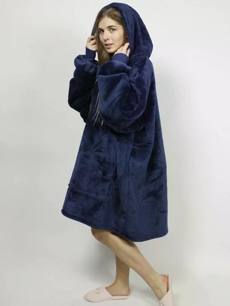 Худі Huggle Hoodie M-118 синє • Толстовка з капюшоном Huggle Hoodie M-118 синього кольору ultra plush blanket hoodie плед-худі для дому та комфортного відпочинку
