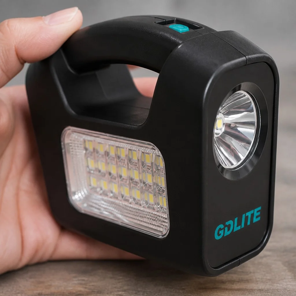 Комплект освітлення на сонячній панелі GDLITE GD-3PRO з трьома LED-лампами • резервне світло з ручним ліхтарем, акумулятором LiFePO4 5 А·год і USB-виходами для дачі, гаража, намету