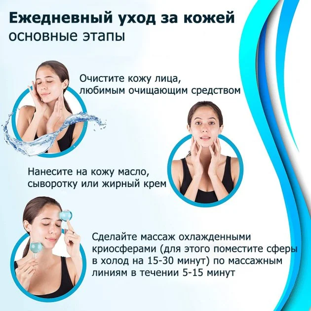 Кріосфери Ice Globes Blue для масажу обличчя та декольте ∙ Кріомасажер охолоджуючий проти набряків, зморшок, почервоніння та висипань
